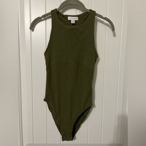 Topshop ASOS XS Green Sleeveless High Neck Fitted Bodysuit 0 - 2 Snap Cheeky
